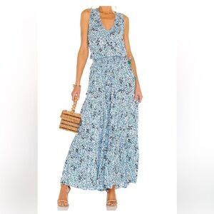 Poupette St. Barth Soledad Green Blue Tulip Jumpsuit Medium